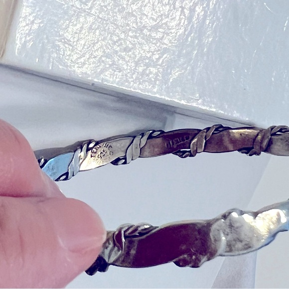 SOLD:Vintage MexicanWeave Round 1/4”W,2.75”D SS Bangle,STAMPED 925Mexico - Picture 3 of 4